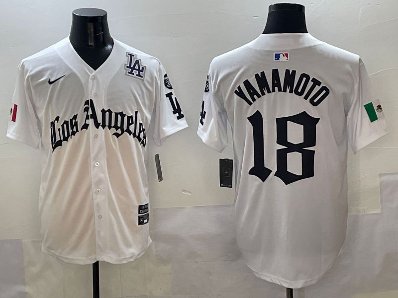 Men Los Angeles Dodgers 18 Yamamoto White Five generations Joint Name 2025 Nike MLB Jersey style 10